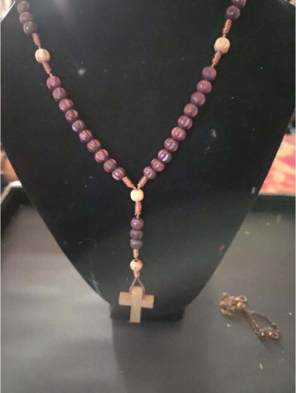 Beautiful Wood Bead Rosary Necklace